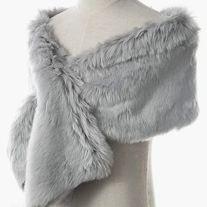 Womens long Faux Fur, Gray, Bridal Stole, Winter, Shawl, Soft, Bolero